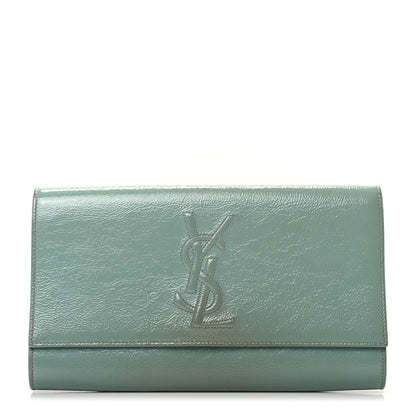 Saint Laurent Textured Patent Large Belle De Jour Clutch Light Blue 1 of 9