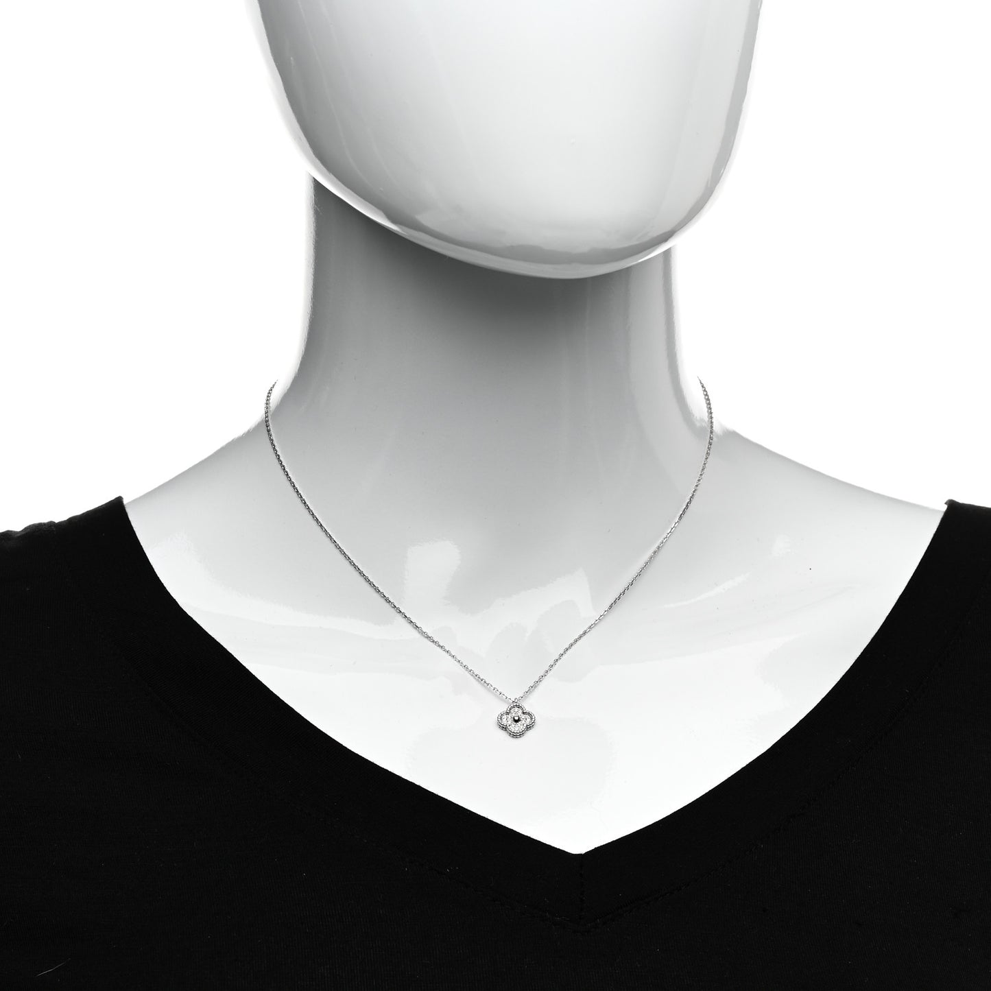18K White Gold Diamond Sweet Alhambra Pendant Necklace