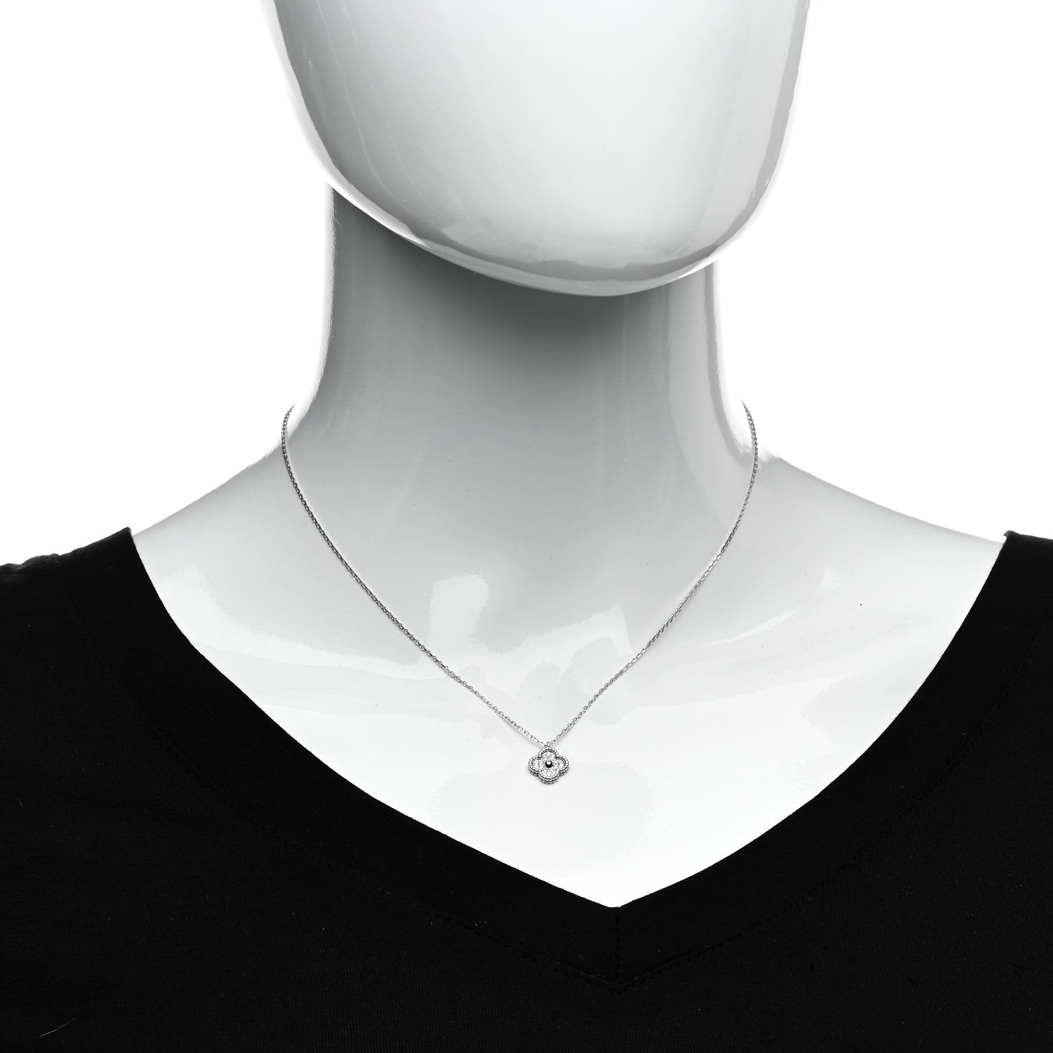 Van Cleef & Arpels 18K White Gold Diamond Sweet Alhambra Pendant Necklace 2 of 6