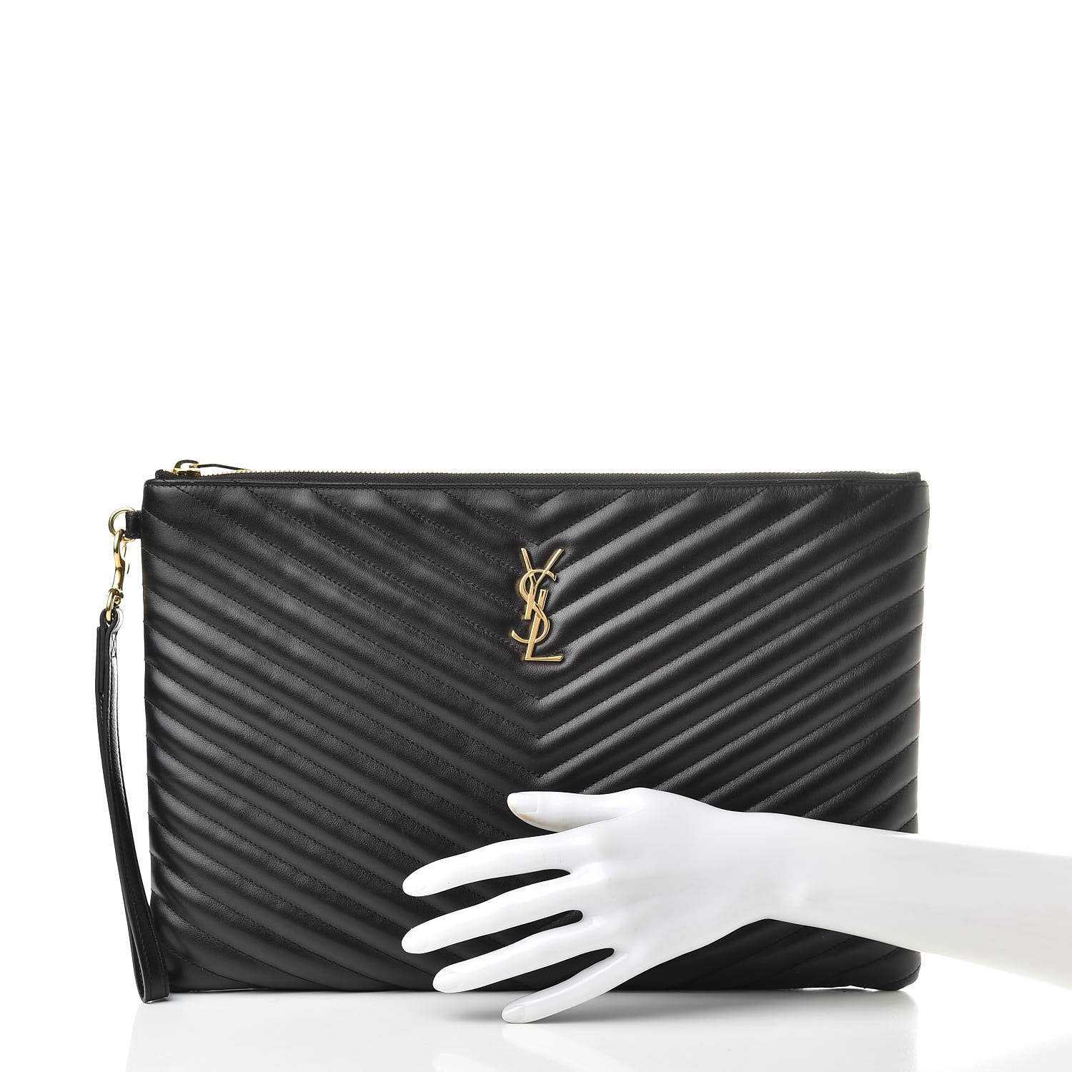 Saint Laurent Calfskin Matelasse Chevron Monogram Document Holder Black 2 of 7