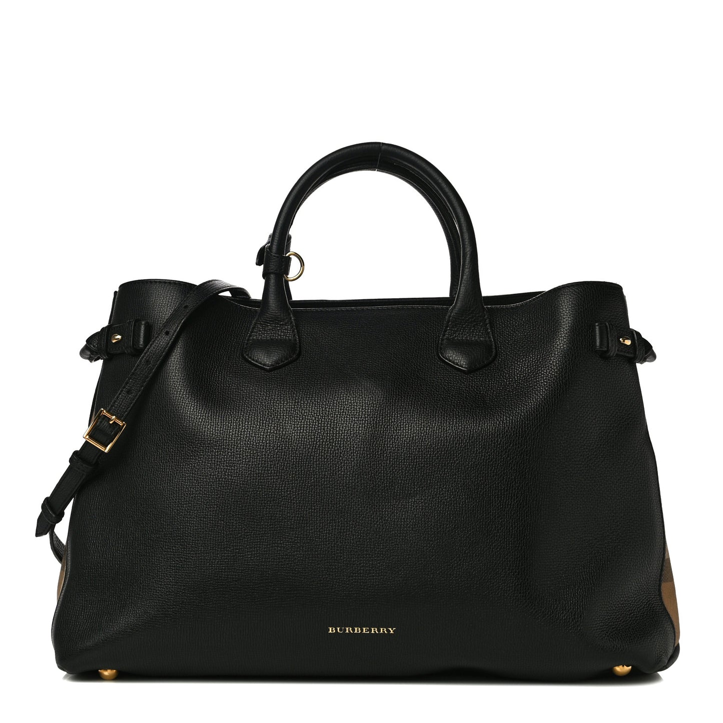 Grainy Calfskin House Check Large Banner Tote Black