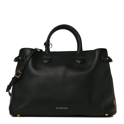 Burberry Grainy Calfskin House Check Large Banner Tote Black 1 of 14
