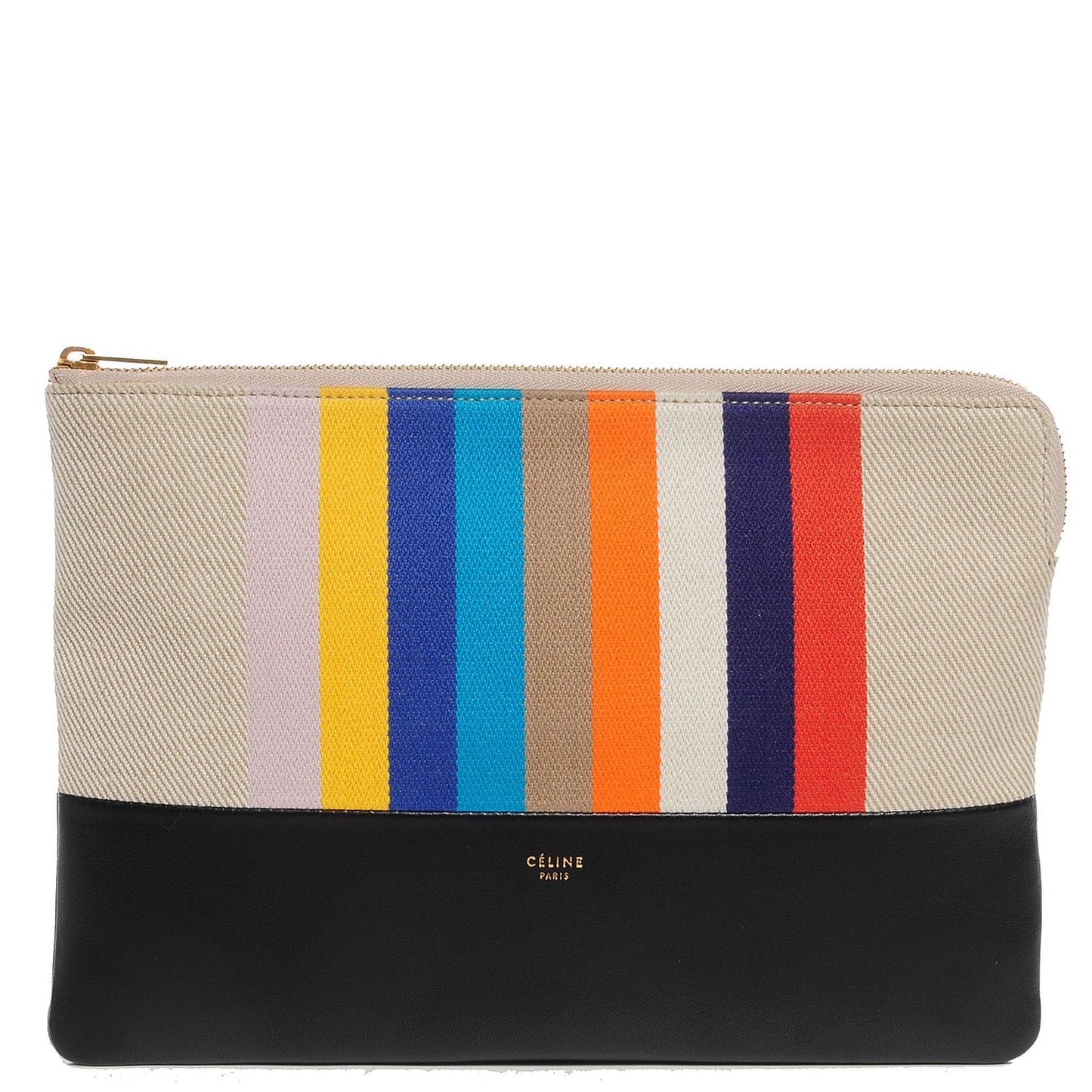 Cotton Canvas Lambskin Striped Solo Clutch Pouch Multicolor