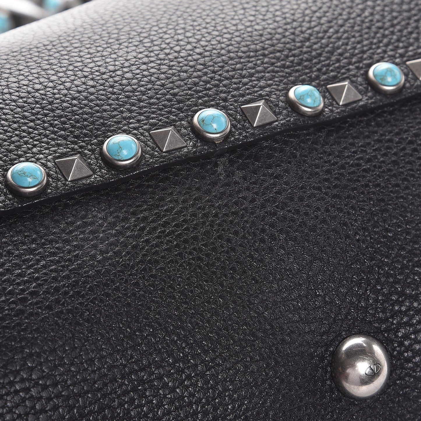 Grained Calfskin Turquoise Medium Rockstud Rolling Tote Black