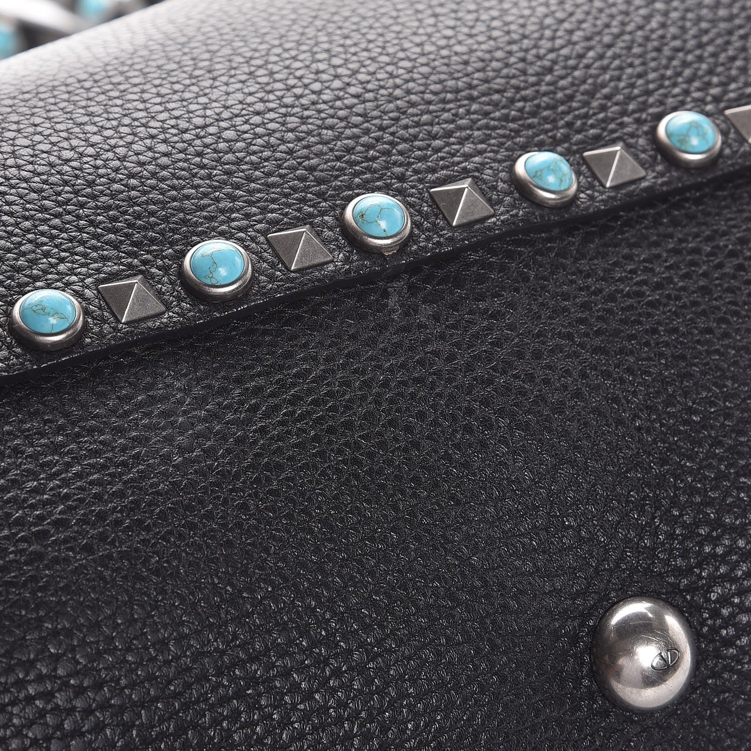Valentino Garavani Grained Calfskin Turquoise Medium Rockstud Rolling Tote Black 9 of 13