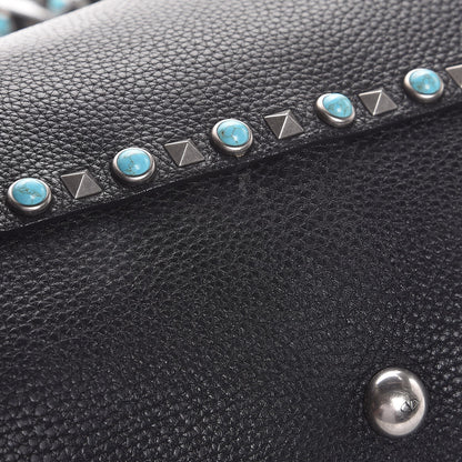 Valentino Garavani Grained Calfskin Turquoise Medium Rockstud Rolling Tote Black 9 of 13