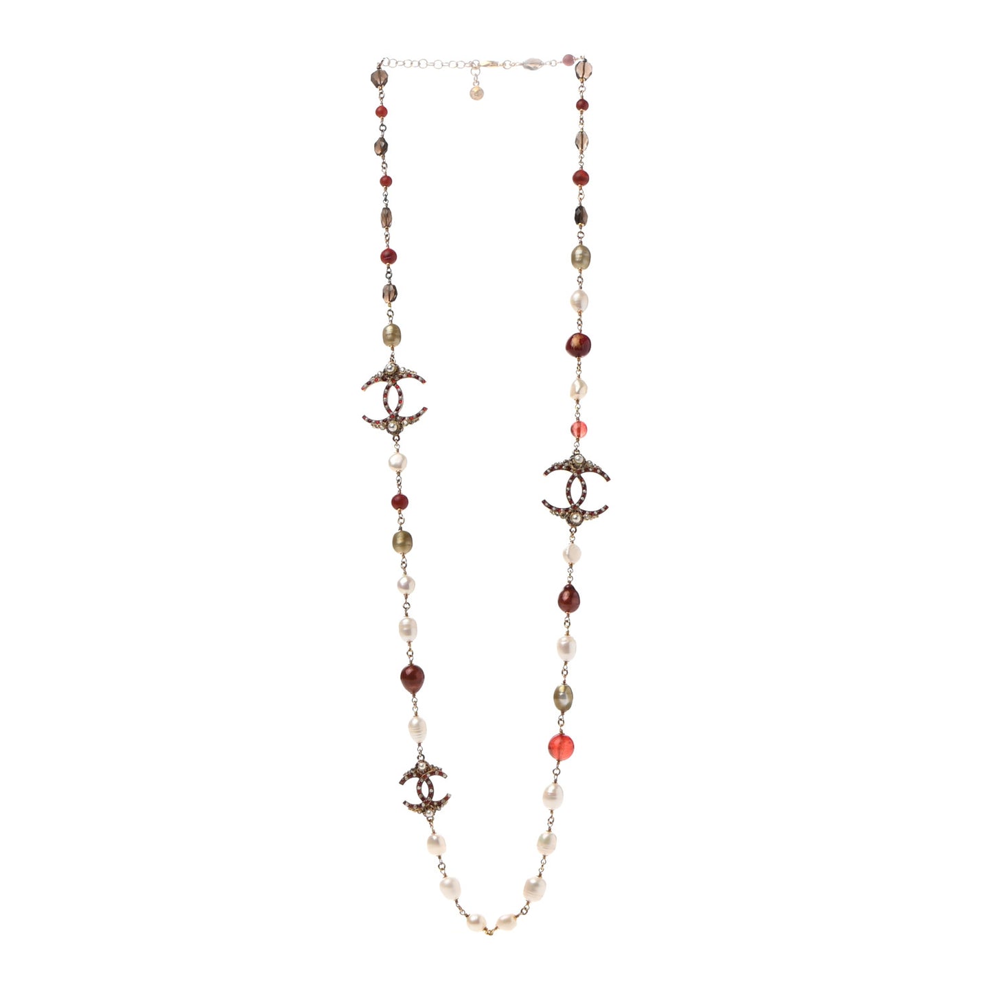 Enamel Bead Pearl CC Long Necklace