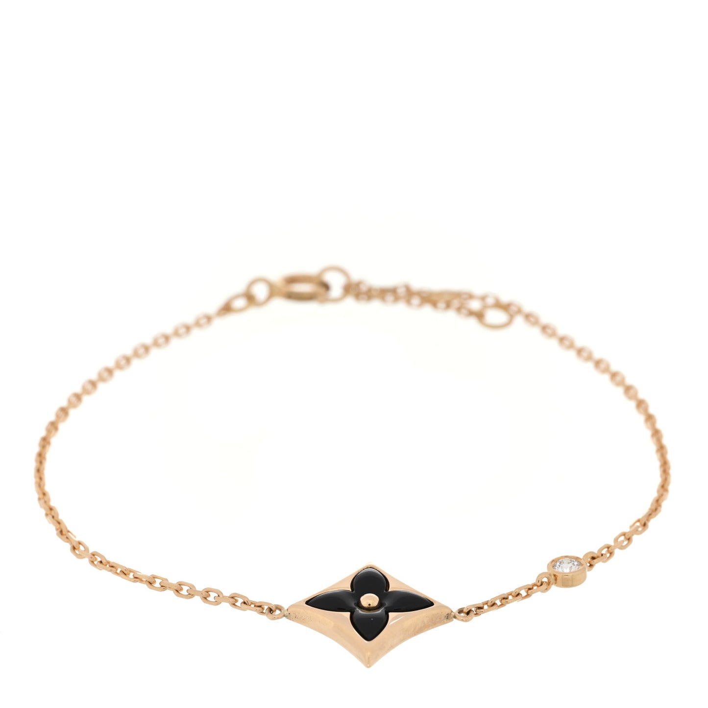 18K Yellow Gold Diamond Black Onyx Color Blossom BB Star Bracelet