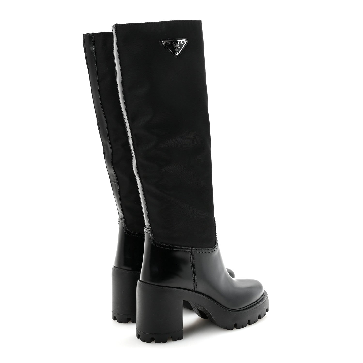 Prada Spazzolato Re-Nylon Metal Triangle Logo 90mm Tall Boots 36 Black 5 of 10