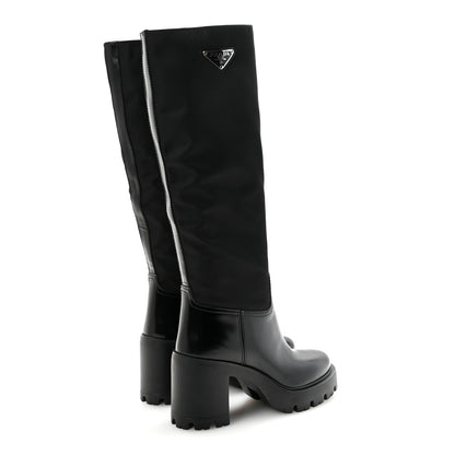 Prada Spazzolato Re-Nylon Metal Triangle Logo 90mm Tall Boots 36 Black 5 of 10