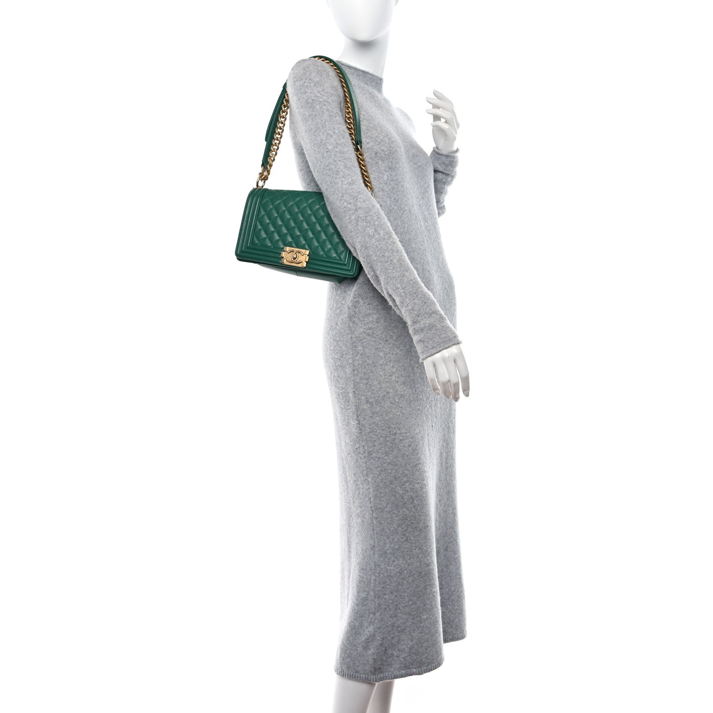 Caviar Quilted Medium Boy Flap Dark Green