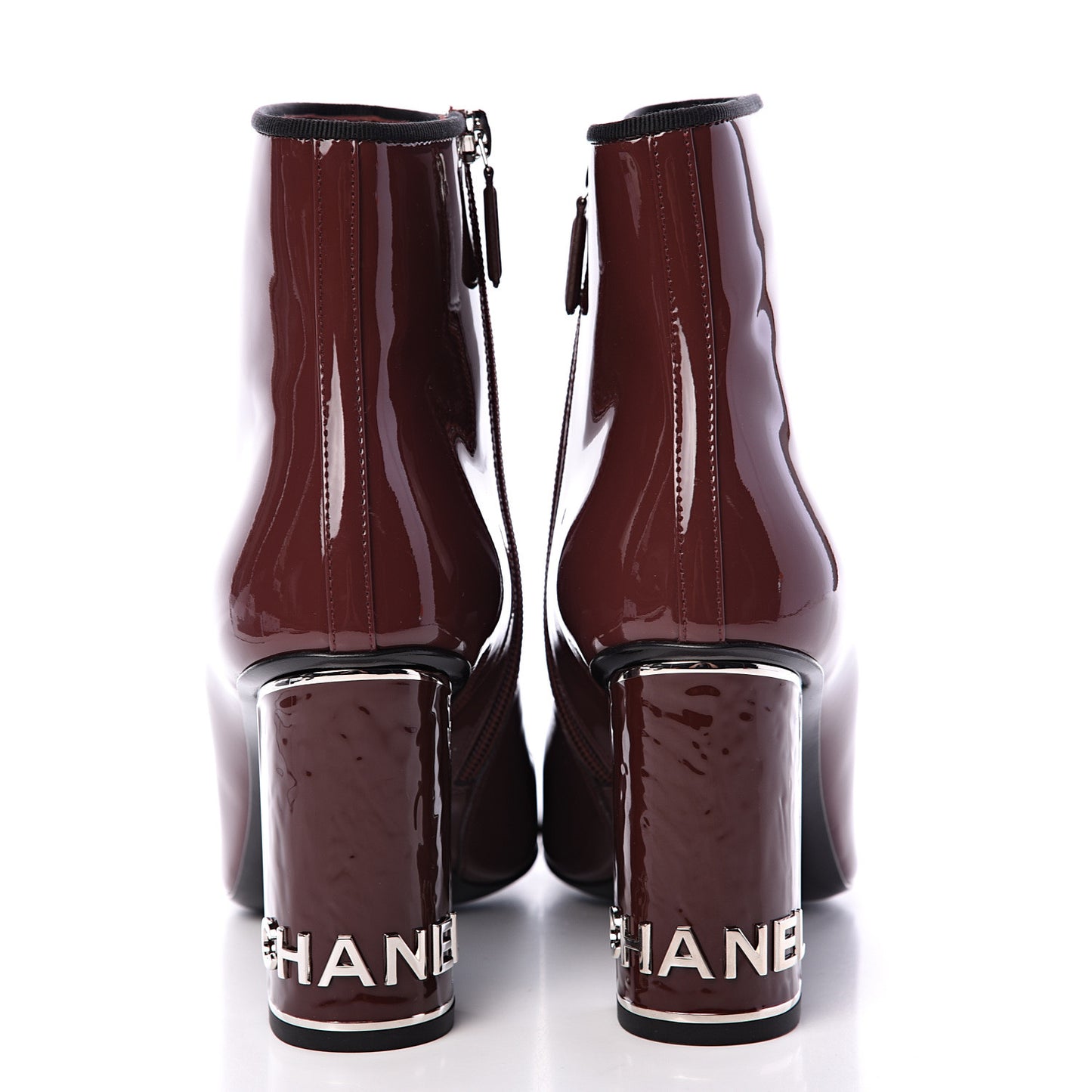Patent Grosgrain CC Cap Toe Boots 41 Burgundy Black