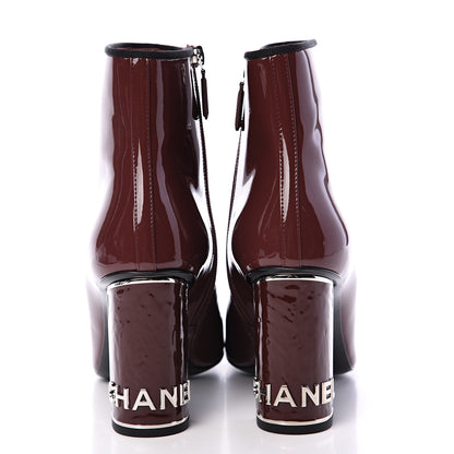 Chanel Patent Grosgrain CC Cap Toe Boots 41 Burgundy Black 6 of 10