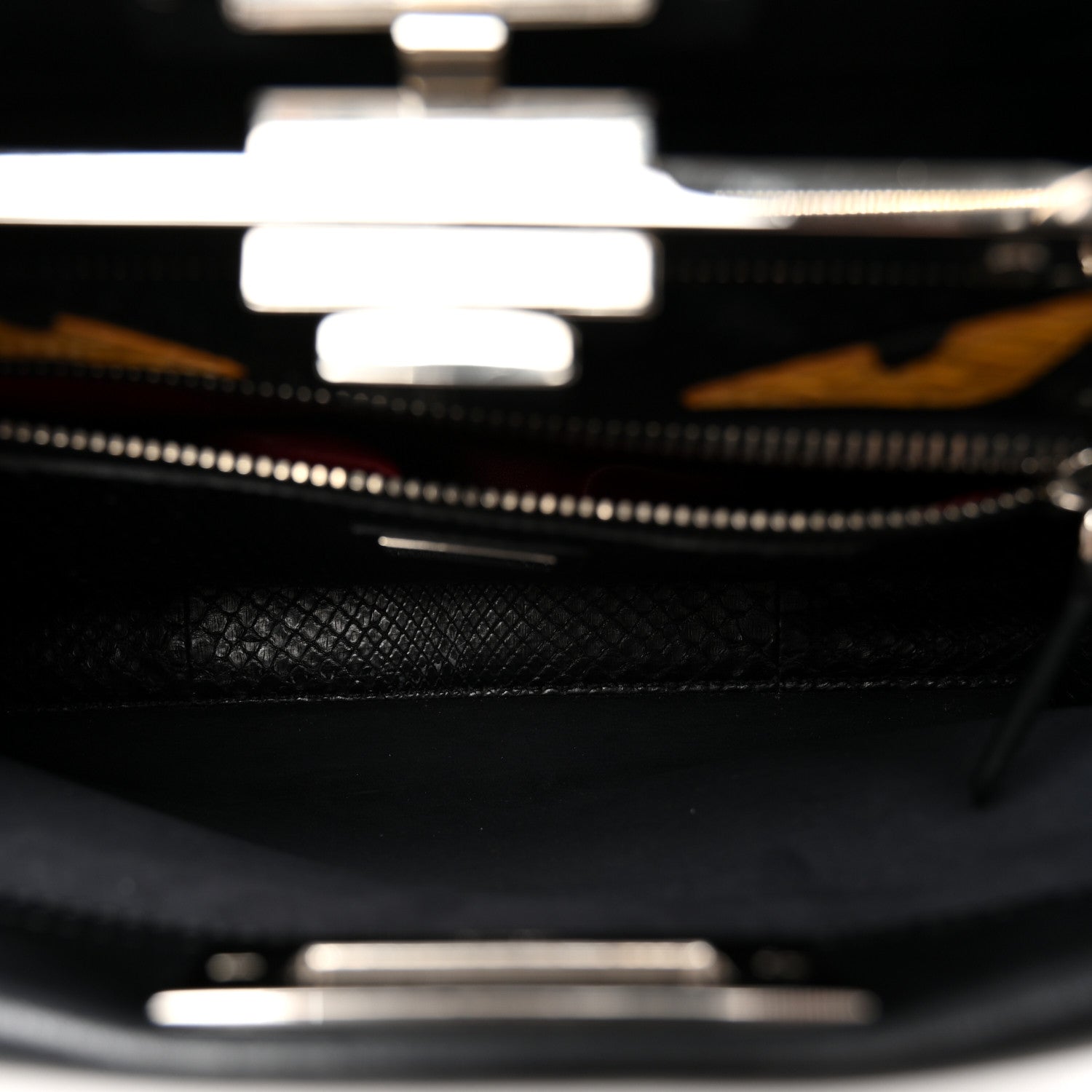 Fendi Vitello Seta Snakeskin Crocodile Monster Eyes Medium Peekaboo Iconic Satchel Black Girasole 5 of 10