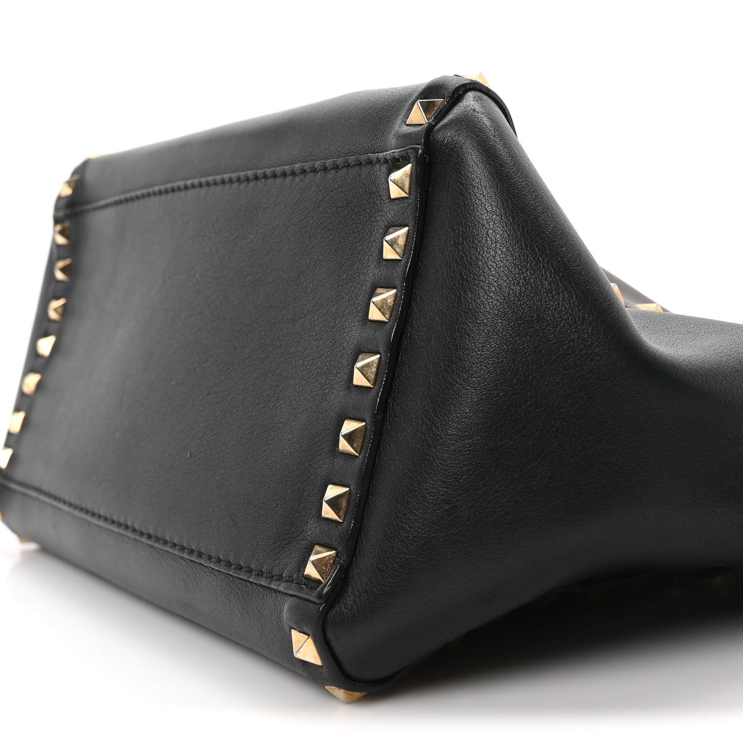 Vitello Small Rockstud Double Handle Tote Black