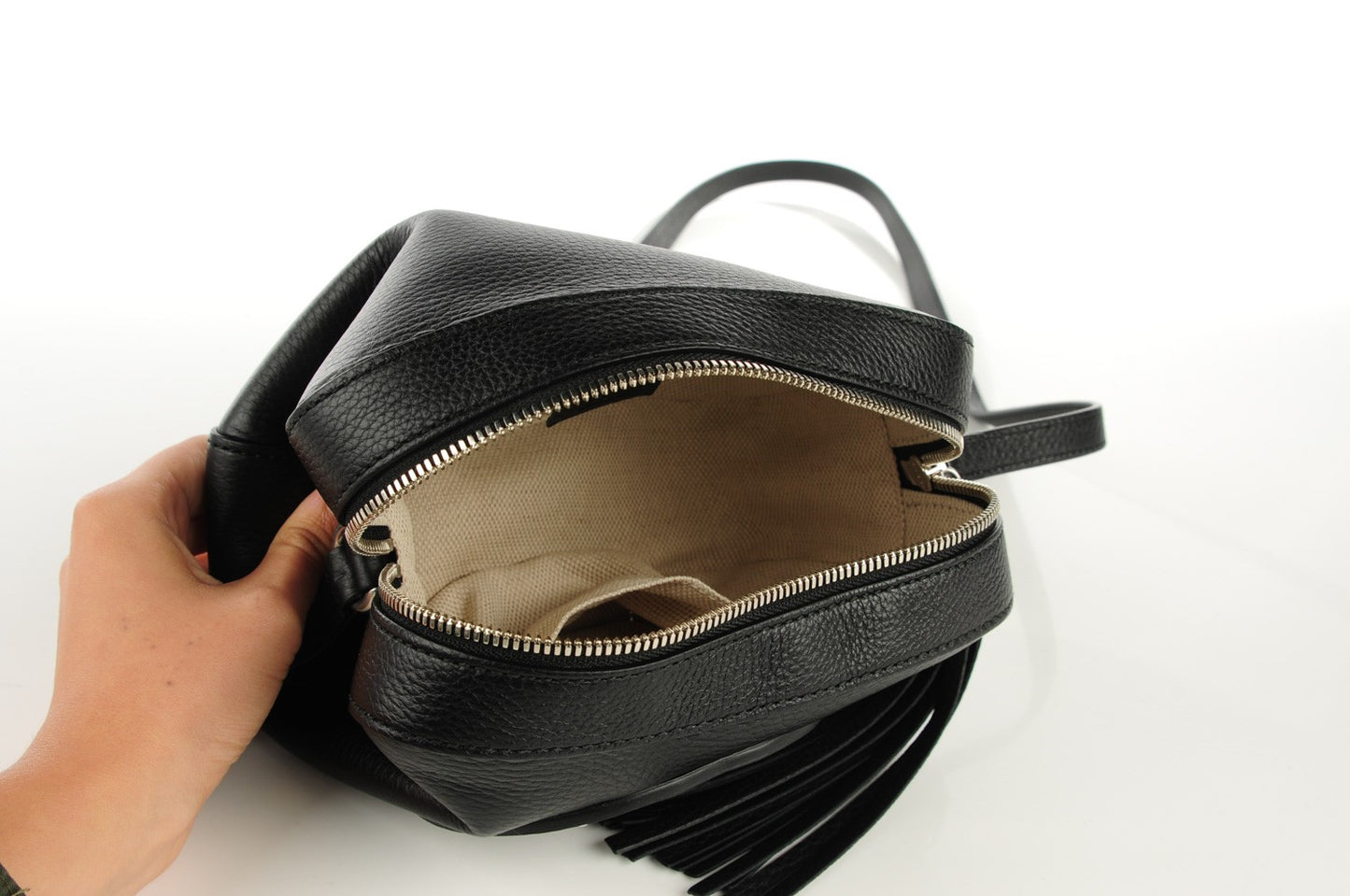 Pebbled Calfskin Studded Small Soho Disco Bag Black