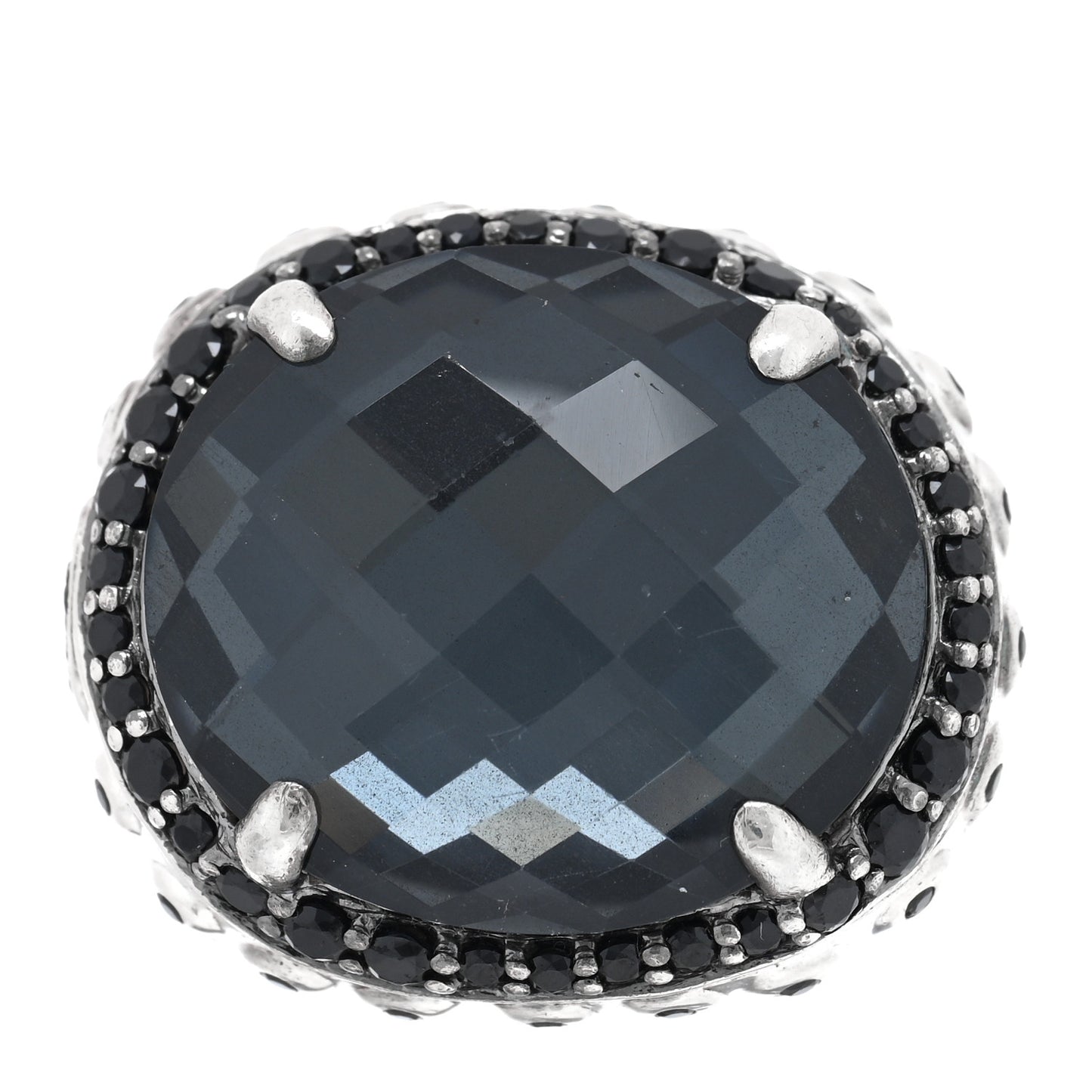 Sterling Silver Hematite Quartz Spinel Batu Bamboo Ring 55 7.25