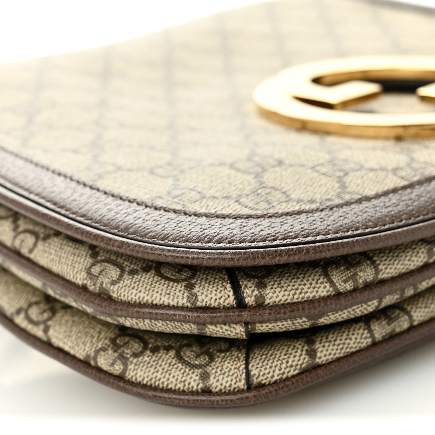 Gucci GG Supreme Monogram Textured Dollar Calfskin Web Medium Blondie Top Handle Shoulder Flap Bag Beige Ebony New Acero 9 of 11