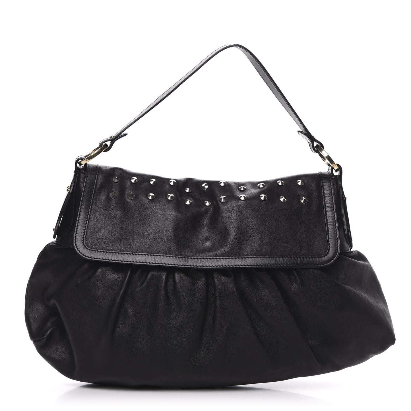 Lambskin Studded Large Chef Shoulder Bag Black