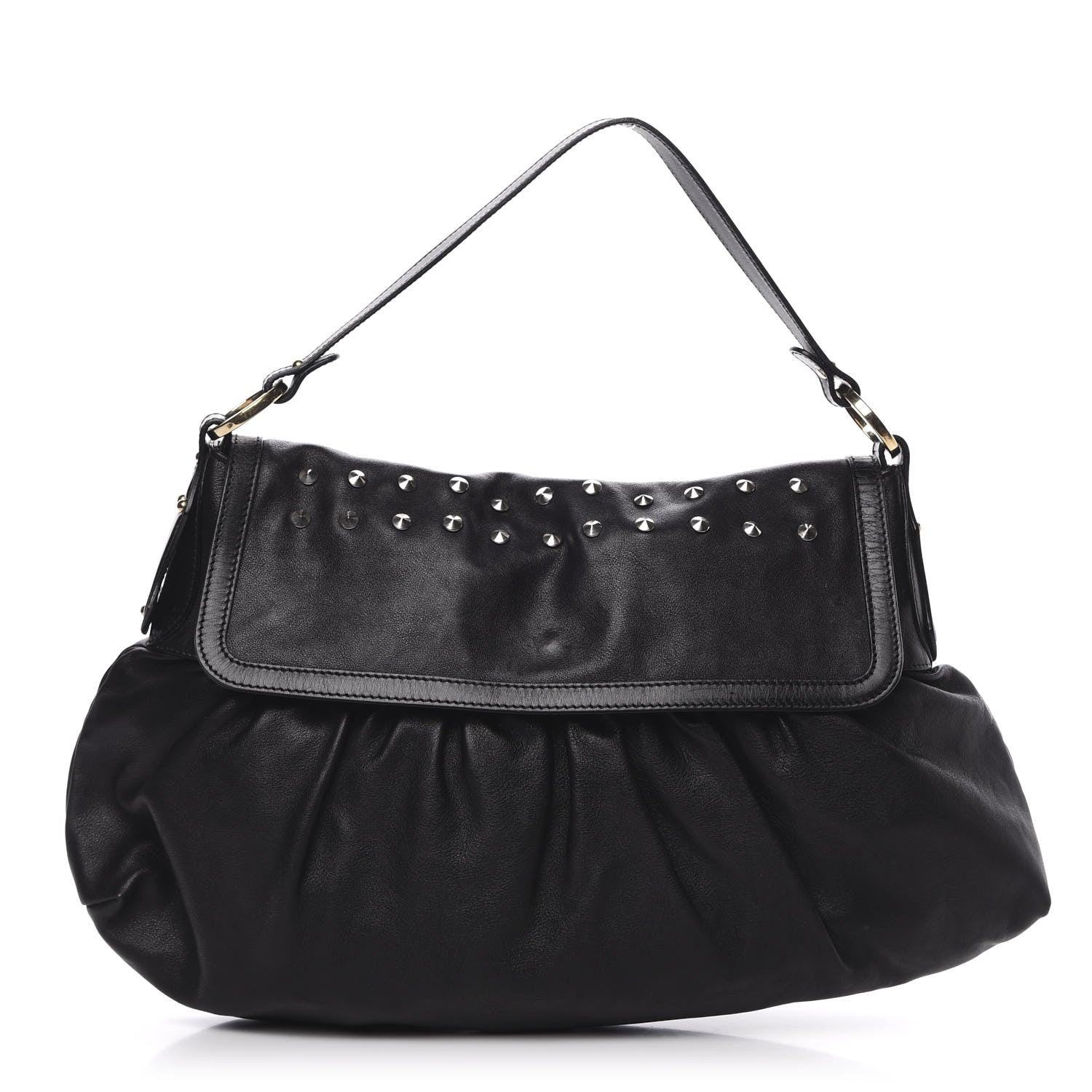 Fendi Lambskin Studded Large Chef Shoulder Bag Black 1 of 12
