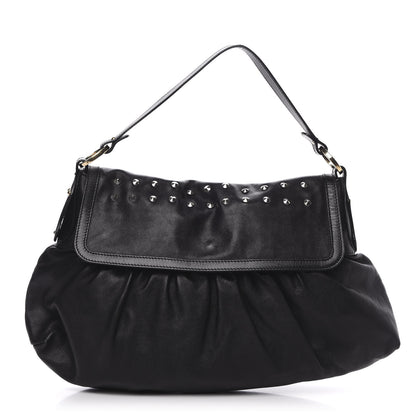 Fendi Lambskin Studded Large Chef Shoulder Bag Black 1 of 12