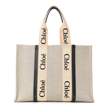 Chloe Cotton Calfskin Large Woody Ribbon Tote White Blue 1 of 10