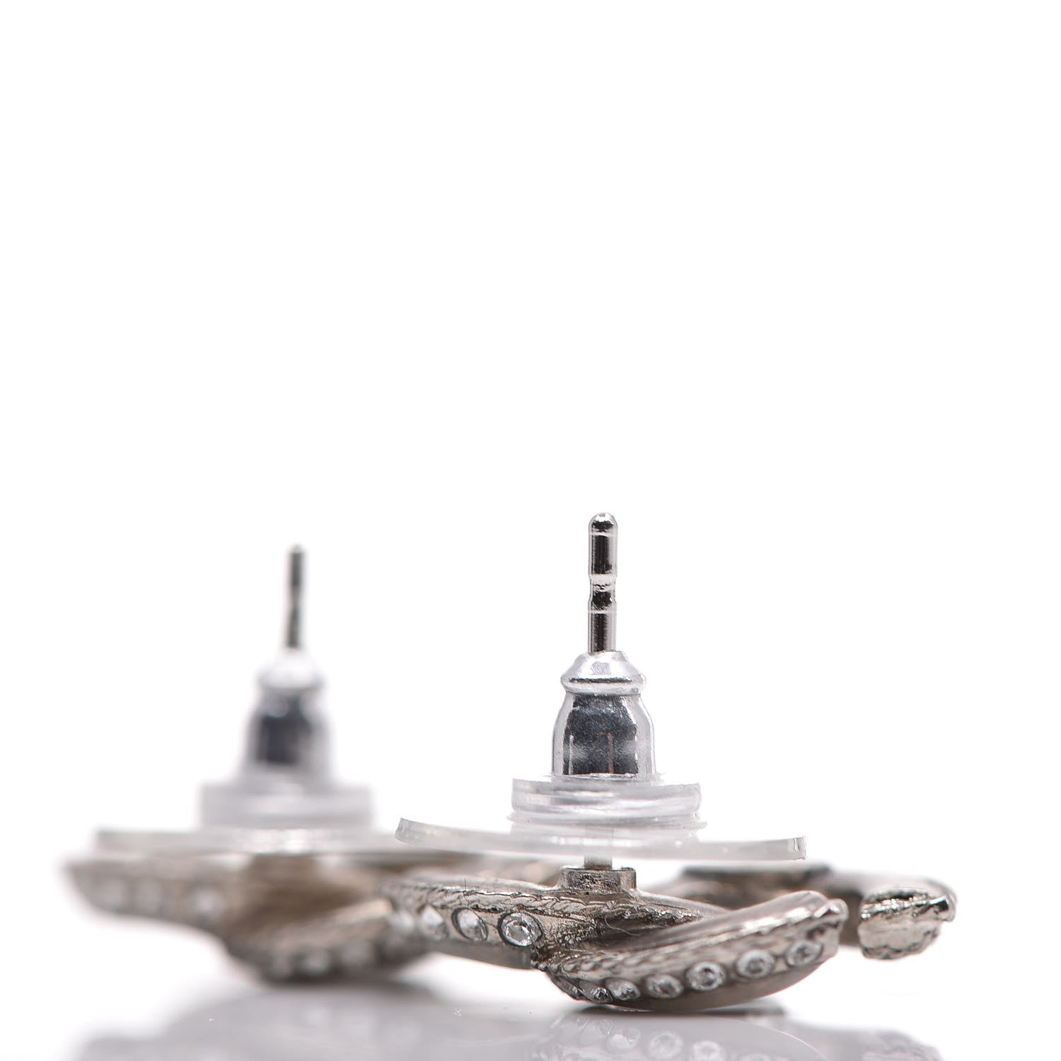 Chanel Enamel Crystal CC Earrings Silver 3 of 5