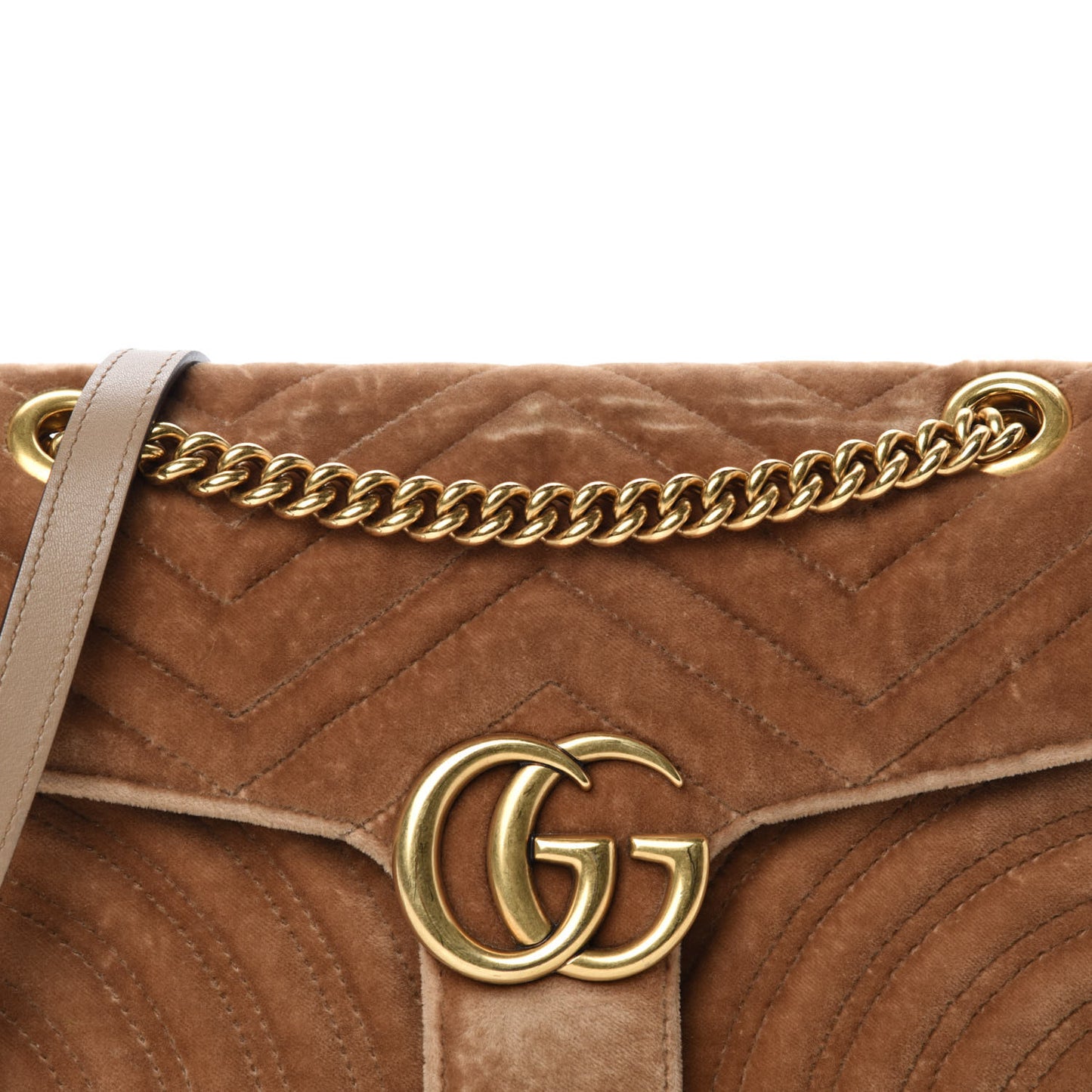 Velvet Matelasse Small GG Marmont Shoulder Bag Taupe