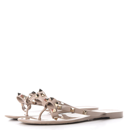 Valentino Garavani PVC Jelly Rockstud Bow Thong Sandals 38 Poudre 3 of 9