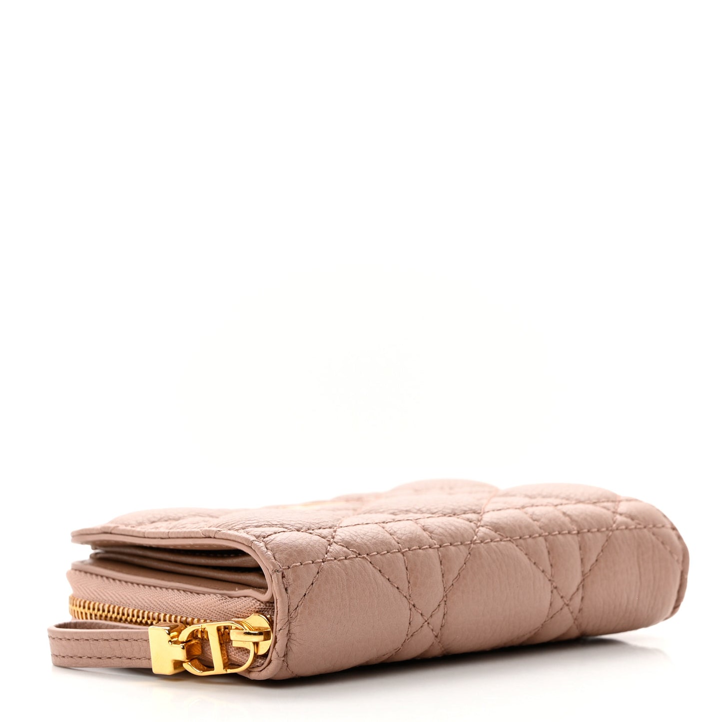 Grained Calfskin Supple Cannage Caro Scarlet Zipped Wallet Rose Des Vents