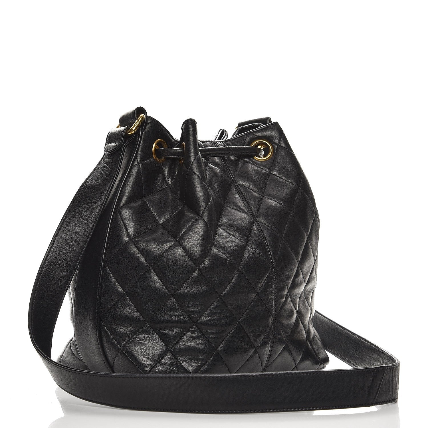 Chanel Lambskin Quilted Drawstring Shoulder Bag Black 3 of 11