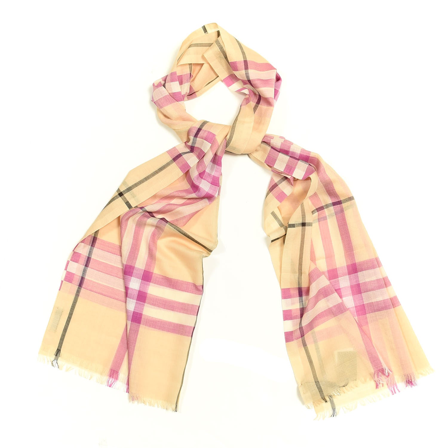 Burberry Silk Wool Gauze Giant Check Scarf Light Yellow 1 of 4