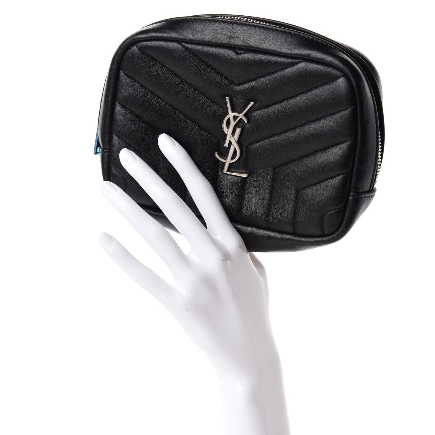 Lambskin Y Quilted Monogram Loulou Cosmetic Case Black