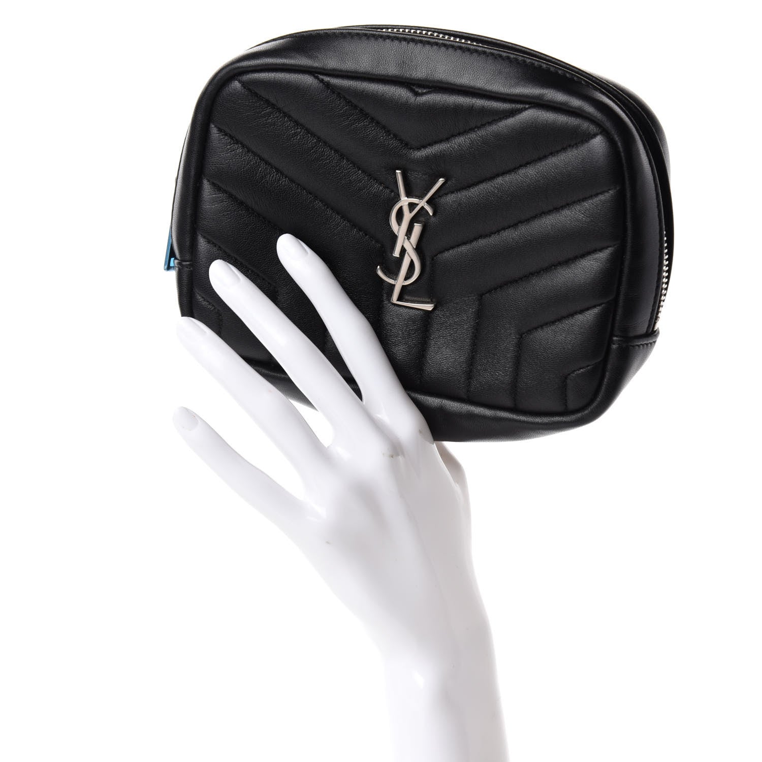 Saint Laurent Lambskin Y Quilted Monogram Loulou Cosmetic Case Black 2 of 8