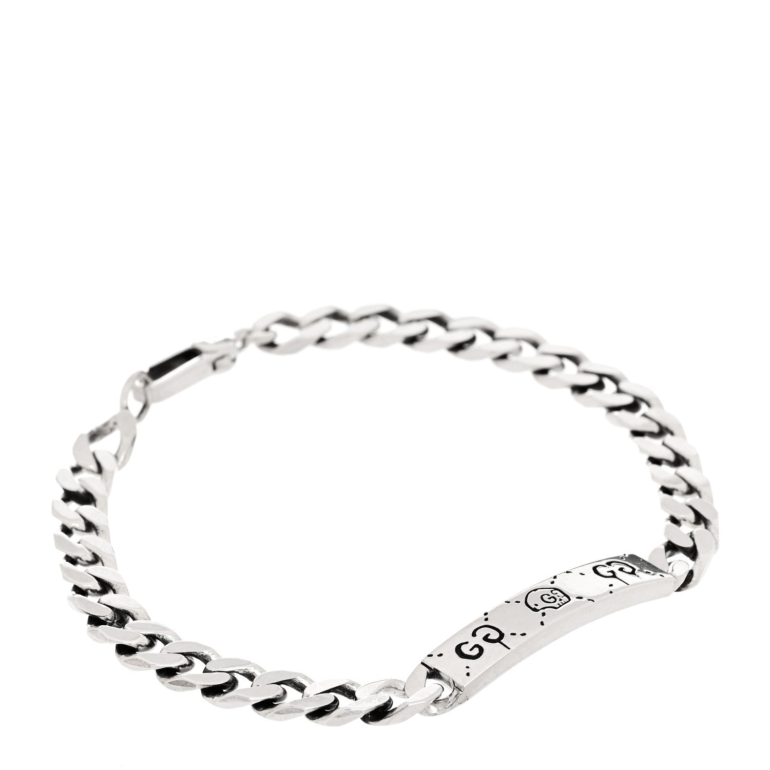 Gucci Sterling Silver GucciGhost Hamlet Skull ID Chain Bracelet 1 of 4
