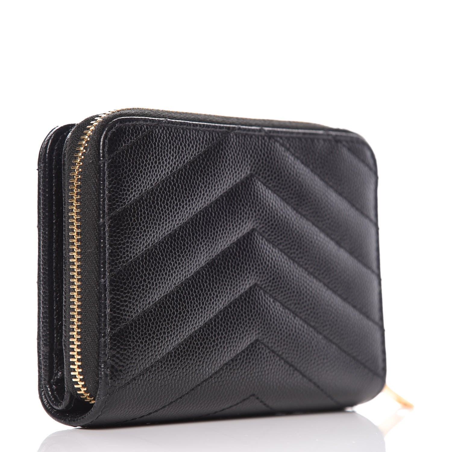 Saint Laurent Grain De Poudre Matelasse Chevron Monogram Compact Zip Around Wallet Black 3 of 10