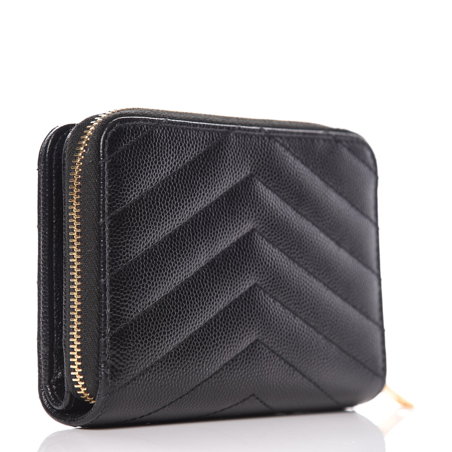 Grain De Poudre Matelasse Chevron Monogram Compact Zip Around Wallet Black