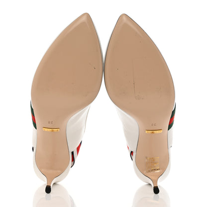 Gucci Malaga Kid Web Sylvie Mid Heel Slingback Pumps 38 White 5 of 12