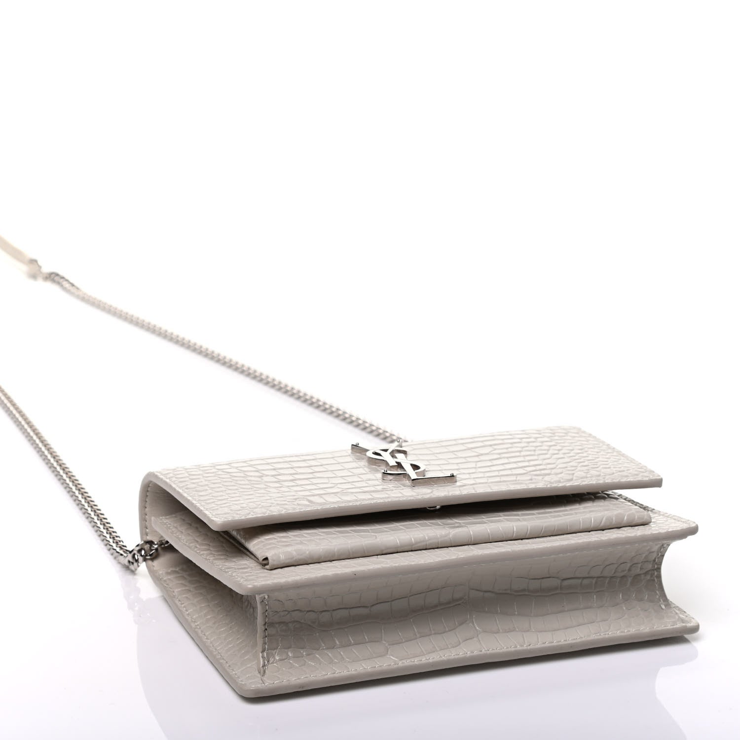 Saint Laurent Calfskin Crocodile Embossed Monogram Sunset Chain Wallet Crema Soft 3 of 7