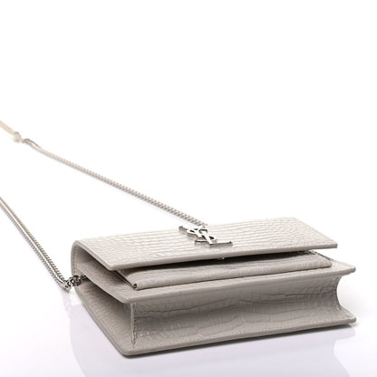 Saint Laurent Calfskin Crocodile Embossed Monogram Sunset Chain Wallet Crema Soft 3 of 7