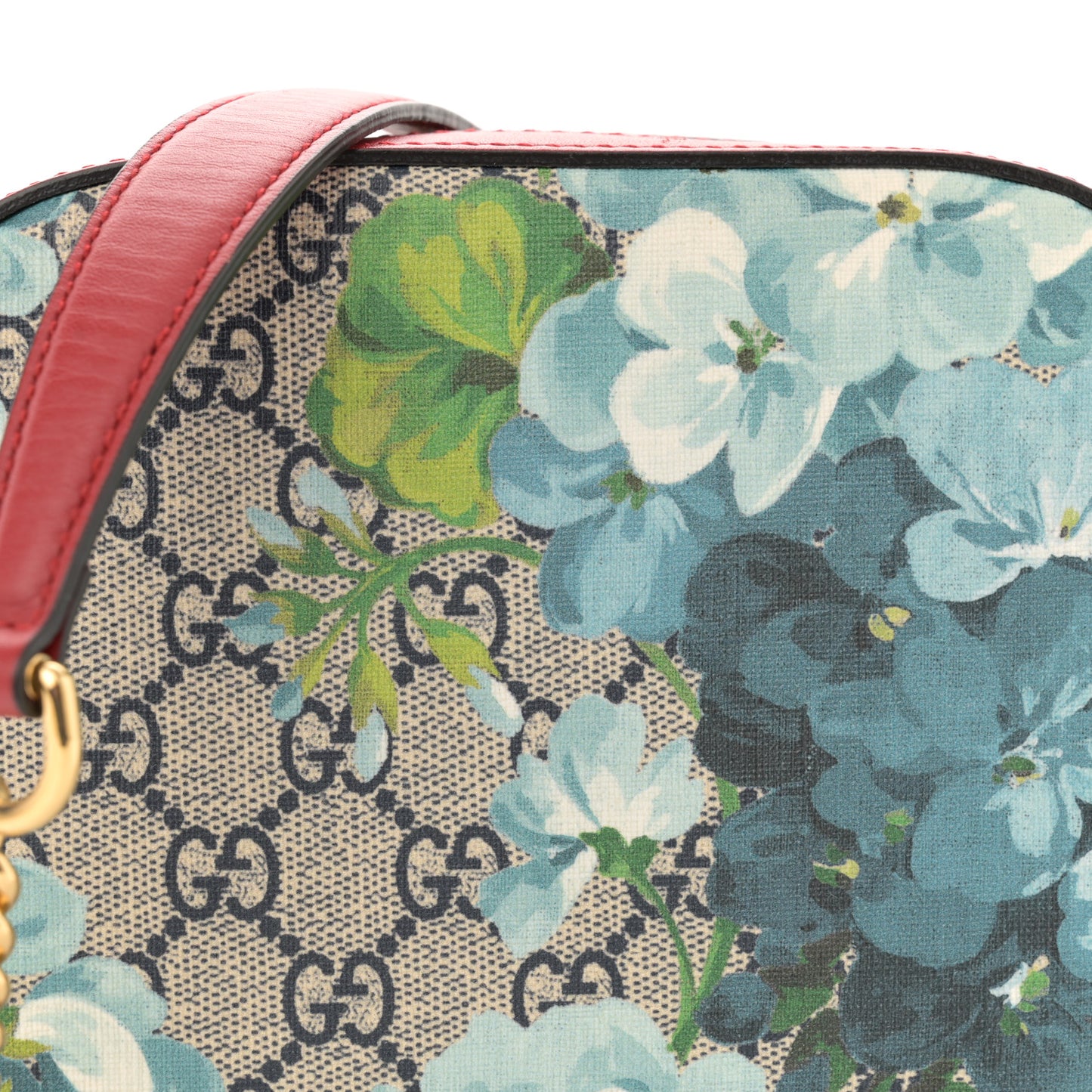 GG Supreme Monogram Blooms Mini Chain Shoulder Bag Beige Blue Navy Hibiscus Red