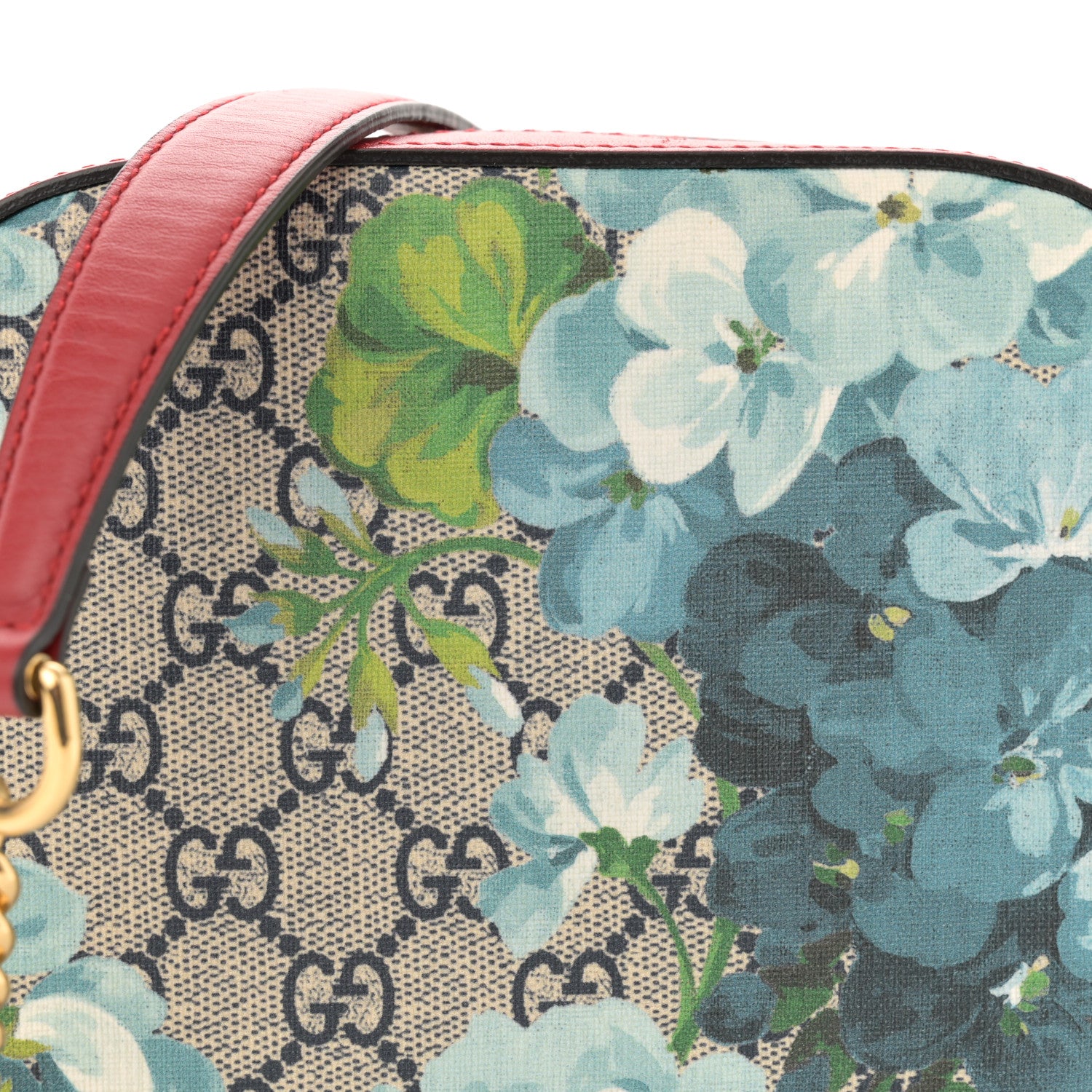 Gucci GG Supreme Monogram Blooms Mini Chain Shoulder Bag Beige Blue Navy Hibiscus Red 8 of 14