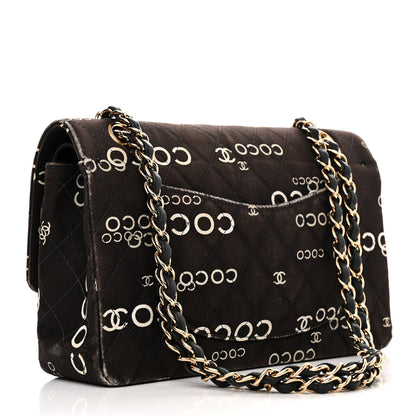 Chanel Canvas Coco Printed Quilted Medium Double Flap Black White 3 of 16