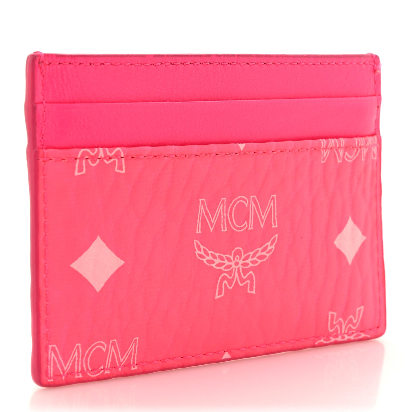 Calfskin Visetos Mini Card Case Neon Pink