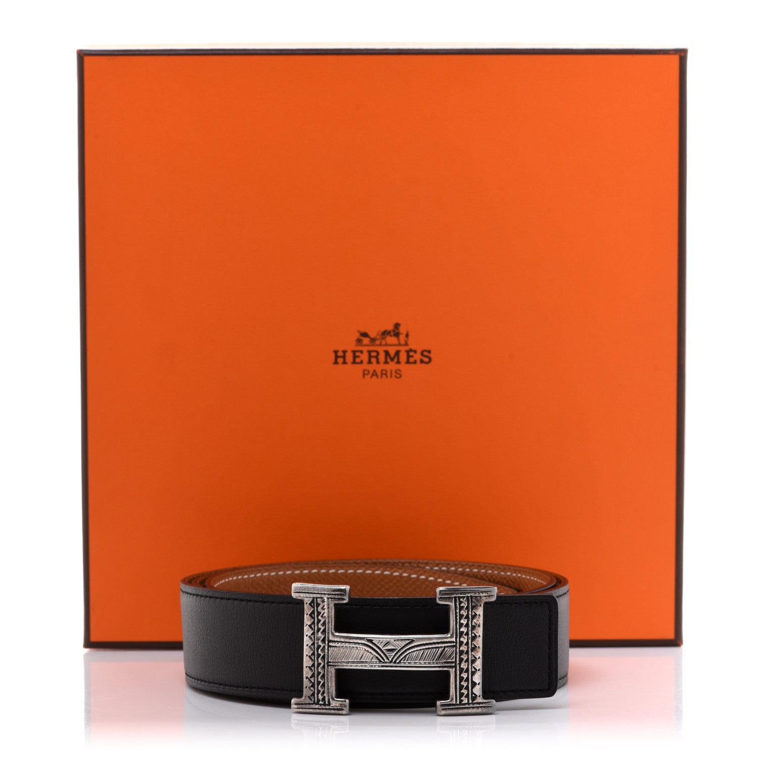 Hermes Swift Epsom Sterling Silver Touareg 32mm H Belt 85 Black Gold 10 of 10