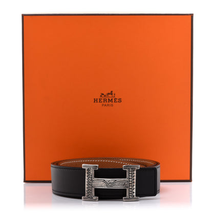 Hermes Swift Epsom Sterling Silver Touareg 32mm H Belt 85 Black Gold 10 of 10