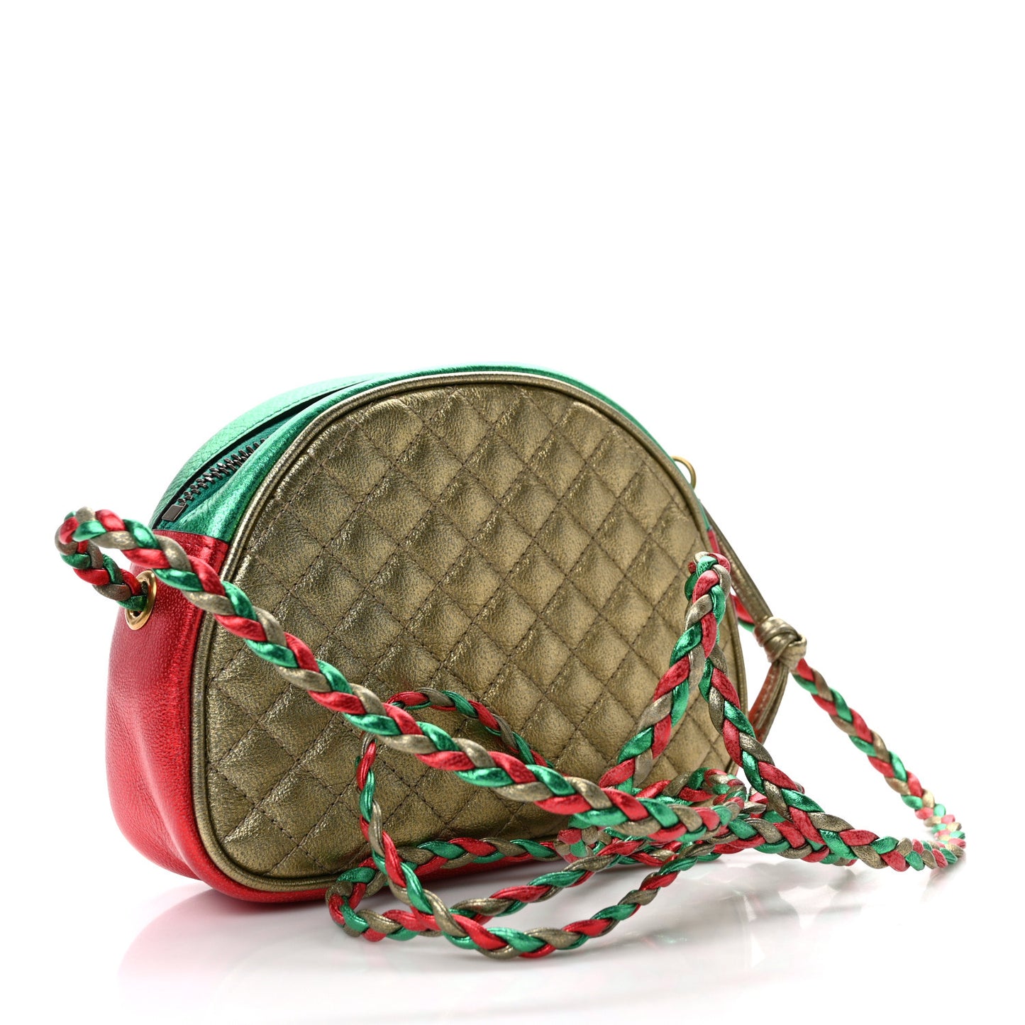 Laminated Nappa Trapuntata Mini Zumi Dome Shoulder Bag Rosso Jasmine Green Rame