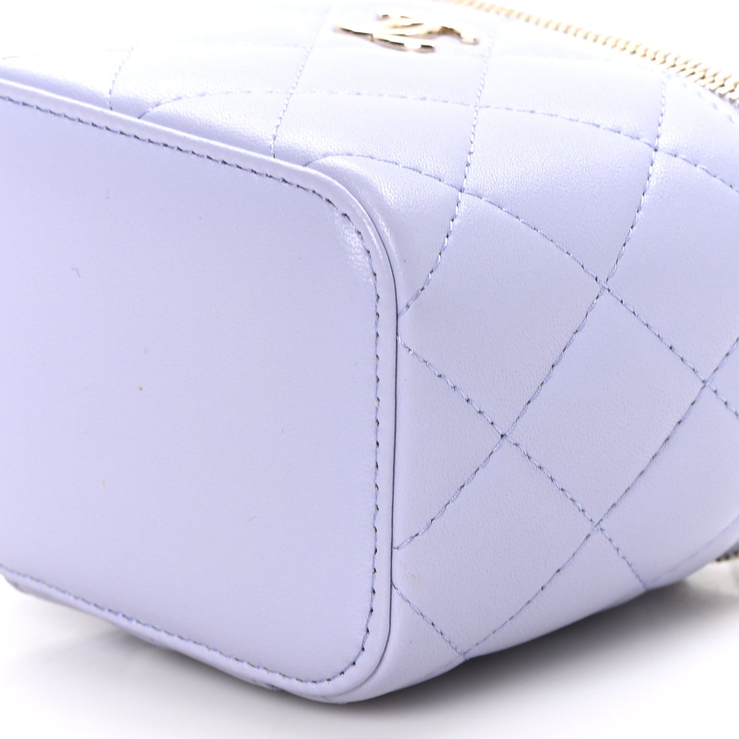 Lambskin Quilted Top Handle Mini Vanity Case With Chain Light Purple