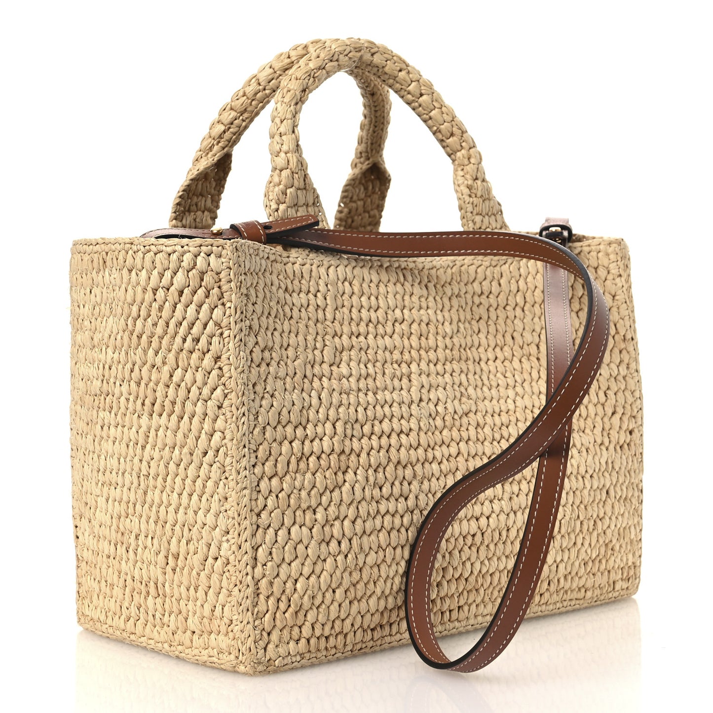 Raffia Calfskin Triomphe Small Cabas Thais Tan
