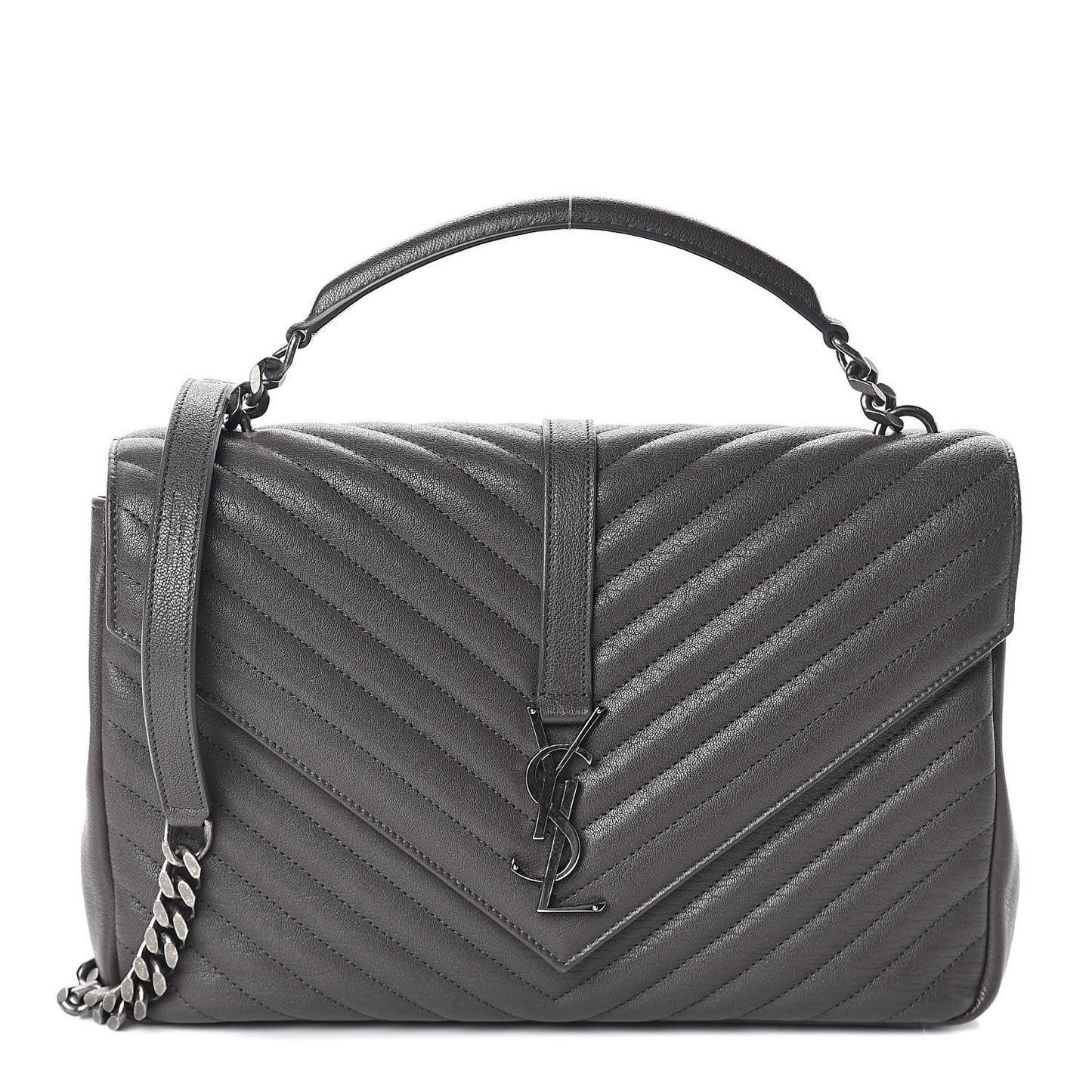 Sheepskin Matelasse Chevron Monogram Large College Satchel Dark Asphalt